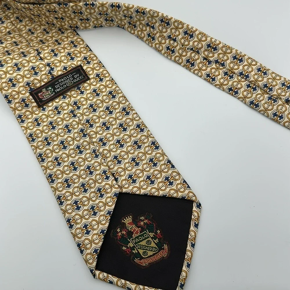Gucci by Paolo Gucci Vintage Silk Tie Gold Blue Ivory